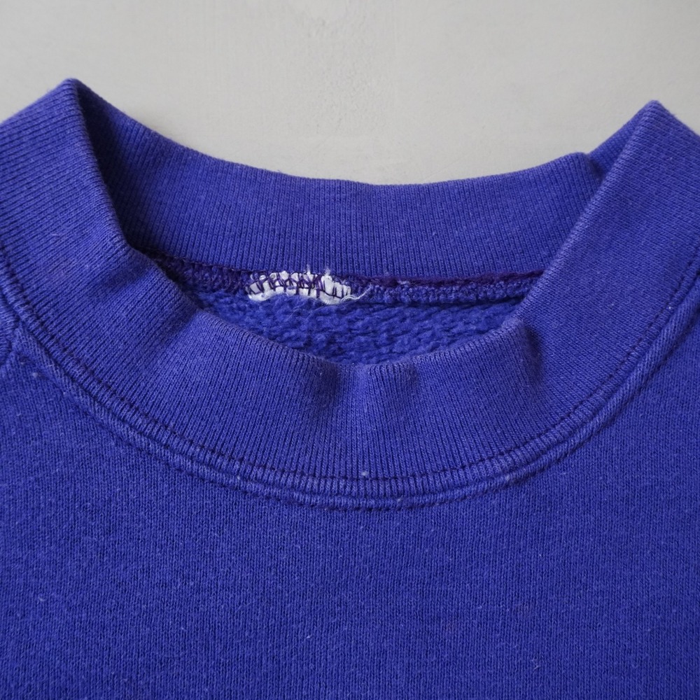 Vintage Blank Raglan Sweatshirt Large Mens 90s Purple Crewneck Pullover Fleece - Picture 5 of 7